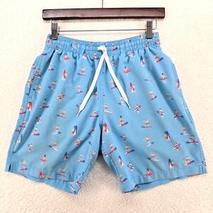 Chubbies‎ Swim Trunks Small Mens Blue Surfboard Print Elastic Waist